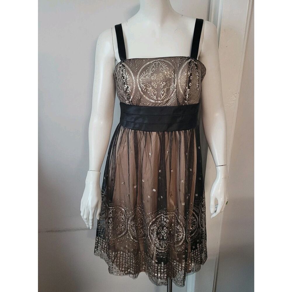 R&M Richards Metallic Empire Dress Sz 10P Brown Knee Length Lined Women